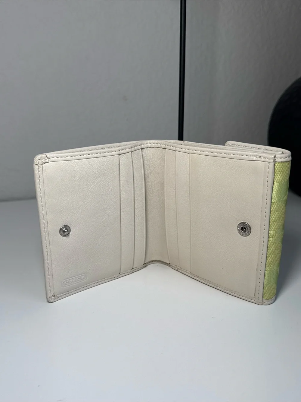 Vintage 2003 Coach Signature Jacquard Trifold Wallet in Lime Green